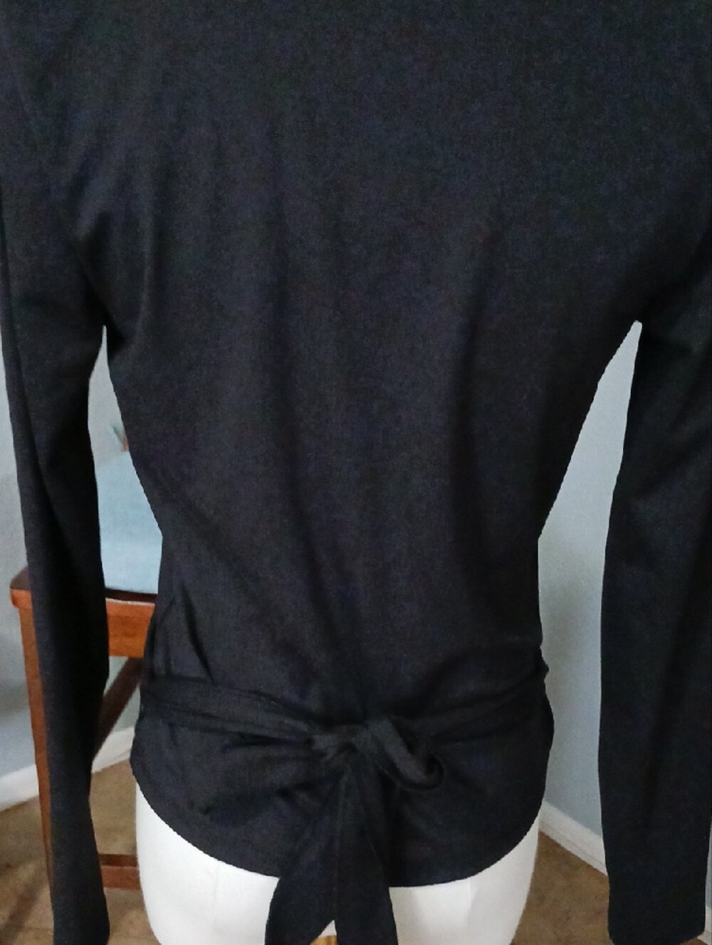 NEW! wild fable- Black Wrap-Style Long Sleeve Top with White Trim - Picture 9 of 12